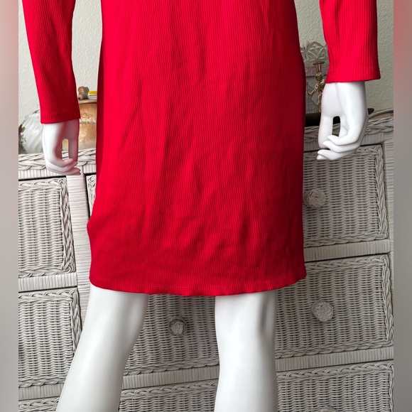 ModCloth Ribbed Knit Modest Dress Mock Neck Long Sleeves in Red color Size 2X - Picture 5 of 8
